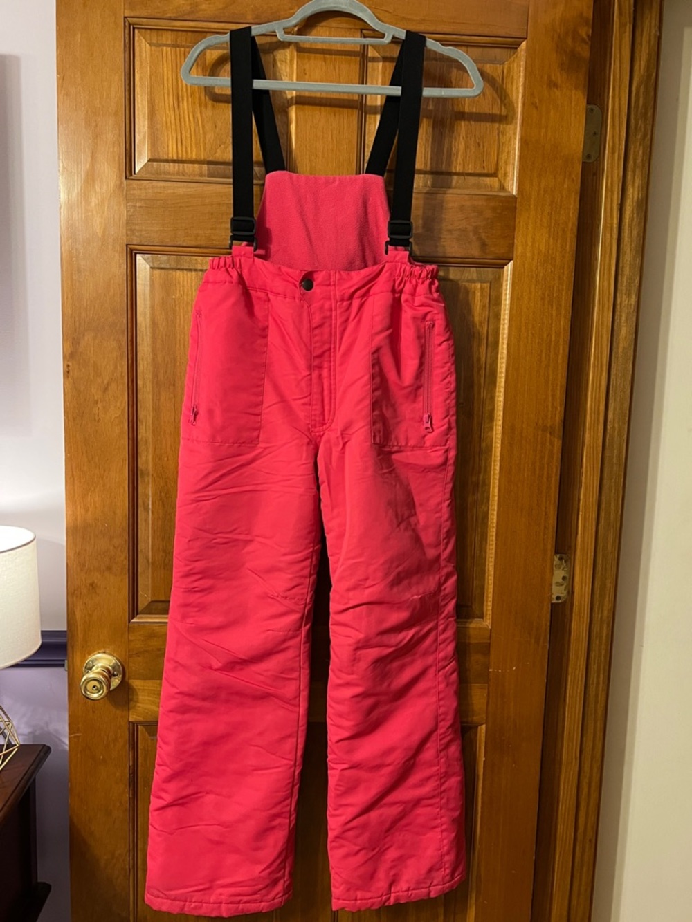 Iceburg Bright Pink Kids Snow Overalls with Black Suspenders
